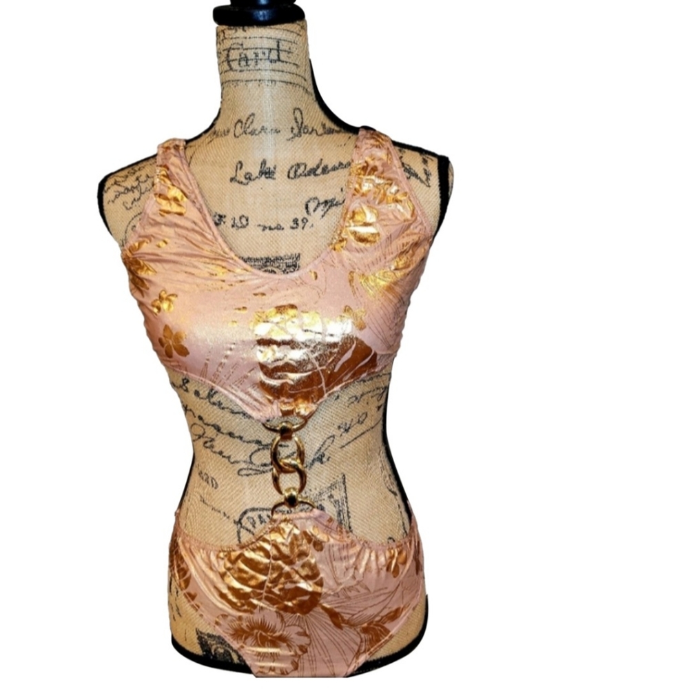 NWT Boutique Women's Rose Gold Monokini high cut sexy one-piece swimsuit 🩱